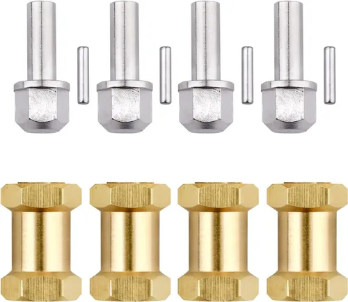 Vista 8 de 4 extensiones de cubos de rueda de latón RC de 0.472 pulgadas, espaciadores de rueda, adaptador de unidad hexagonal para 1/10 RC Crawler Axial SCX10