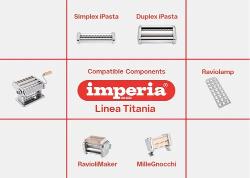Vista 6 de Imperia Titania Pasta Maker - La máquina está 100% fabricada en Italia, construcción de acero resistente, rodillo manual con mango de madera