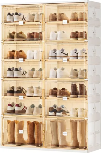 Vista 15 de JEKO&JEKO Zapatero plegable de 4 niveles para entrada de armario, caja de almacenamiento de zapatos plegable grande con puertas magnéticas