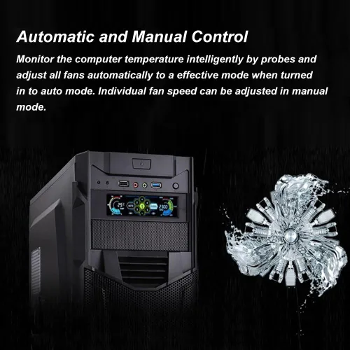 Vista 3 de Controlador de ventilador con monitor de temperatura, control automático de velocidad, LCD, panel frontal táctil de 5,25" de 5 canales