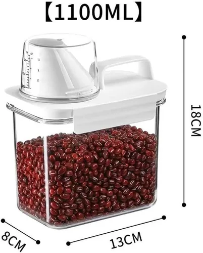 Vista 7 de 2 recipientes de almacenamiento dispensadores de arroz, cubo de arroz pequeño de 1.1 L con taza medidora y boquilla de vertido, recipiente hermético