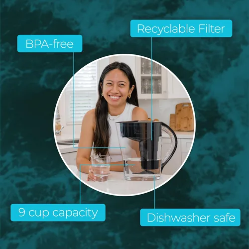 Vista 7 de Santevia MINA - Jarra alcalina de filtro de agua y filtro de repuesto de paquete de 3 unidades, filtro de cloro y plomo, jarra purificadora de agua