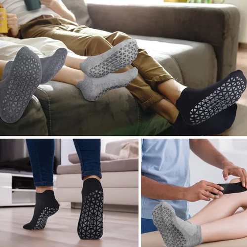 Vista 7 de Calcetines de yoga antideslizantes con agarres para pilates, ballet, barras, descalzos, calcetines antideslizantes para hospitales para mujeres
