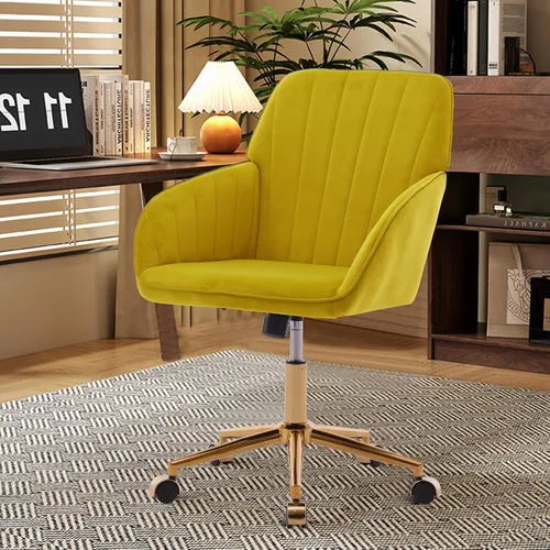 Vista 13 de Silla de escritorio de oficina en casa, silla de tocador, moderna silla con respaldo bajo ajustable de terciopelo, silla de oficina tapizada