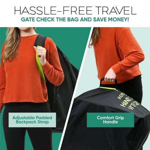 Vista 5 de reperkid Bolsa grande para cochecito para viajes en avión, negro y verde, 47 pulgadas de alto x 24 pulgadas de ancho x 15 pulgadas de profundidad