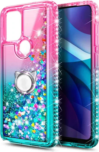 Vista 6 de NZND Funda compatible con Motorola Moto-G-Stylus-5G-2021, rosa/aguamarina Líquido flotante con purpurina brillante para mujeres y niñas