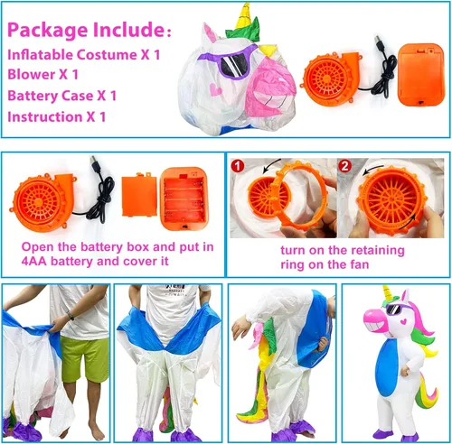 Vista 6 de Camlinbo Halloween Inflatable Unicorn Costume for Adults Women Men Full Body Blow up Halloween Costumes Party Cosplay