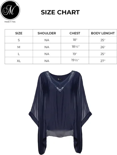 Vista 4 de M Made in Italy Túnica de seda con mangas de capa para mujer con cuello en V de ganchillo