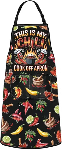 Vista 7 de WZMPA Chili Cook Off Champion - Delantal de cocina para chili, regalo de chef, delantales de cocina ajustables para hombres y mujeres