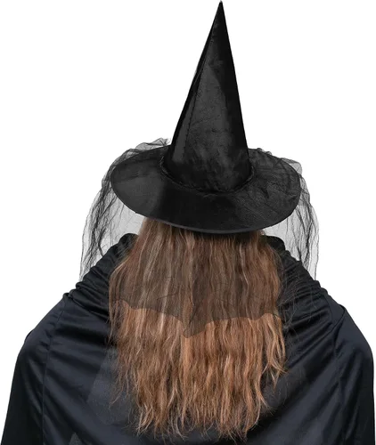 Vista 15 de Zando Sombreros de bruja de encaje para mujer, accesorios de disfraz de Halloween, accesorios de disfraz de bruja plegables para colgar
