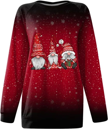 Vista 3 de Costumes for Women Christmas Printed Long Sleeve Sweatshirts Round Neck Classic T Shirts Casual Loose Outfits