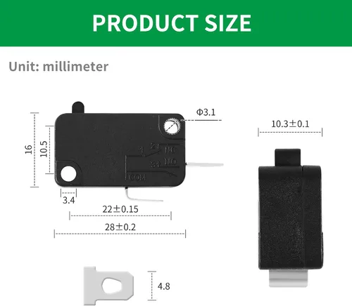 Vista 4 de Microinterruptor KW7-0, repuesto para freidora de aire XL, Power XL, Vortex, microinterruptores para horno microondas y cocina de inducción