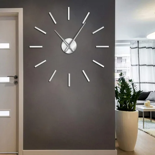 Vista 10 de The Geeky Days Simple Modern Giant Big DIY Gran Reloj de pared sin marco con efecto espejo arte de pared Decoración del hogar (negro)