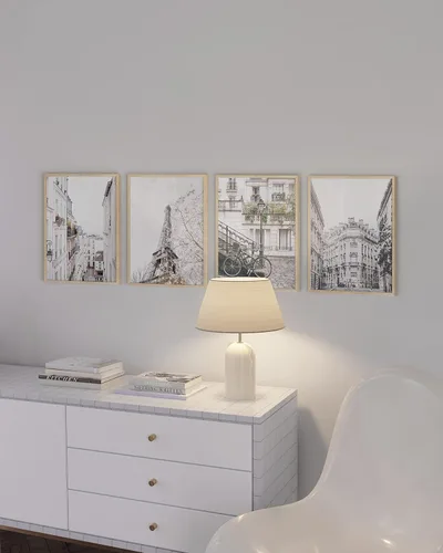 Vista 5 de HAUS AND HUES Decoración de pared de París rosa, juego de 4 impresiones artísticas de París, decoración estética de París para dormitorio o baño