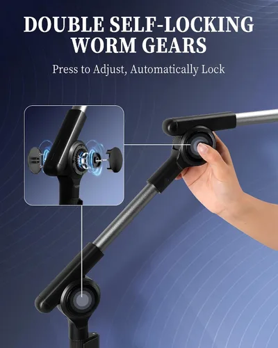 Vista 2 de SHUWEI Soporte de suelo para tableta con engranajes helicoidales de doble autobloqueo, soporte de piso para iPad de 63 pulgadas de altura ajustable