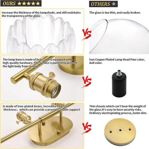 Vista 216 de Shenmoyl Lámparas de baño, lámpara de pared de 2 luces para tocador sobre espejo con pantalla de vidrio tulipán blanco para dormitorio, sala