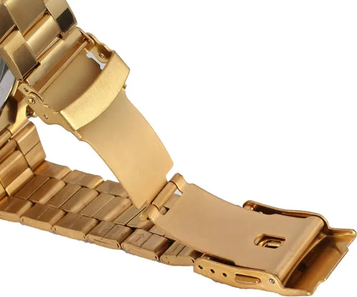 Vista 4 de FORSINING Reloj de pulsera redondo analógico automático para hombre con pulsera de acero inoxidable, Oro, Moderno