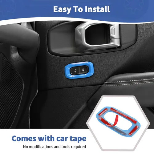Vista 5 de RT-TCZ Para Wrangler JL Interruptor de bloqueo de puerta Cubierta de ajuste de botón azul bebé para Jeep Wrangler JL JLU Gladiator JT 2018-2024 Baby