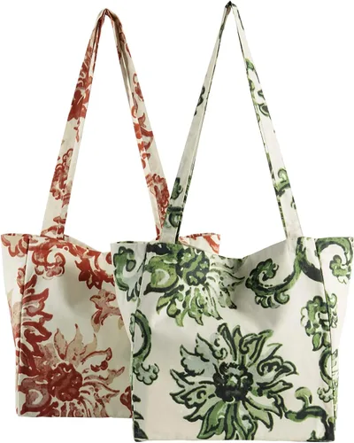 Vista 12 de HPD Half Price Drapes Bolsas de compras reutilizables para comestibles, paquete de 2 bolsas de algodón ligeras PRCT-GB81602-ST, Aiden Geometric