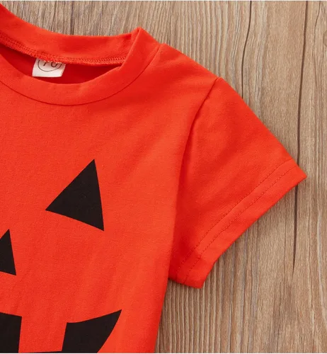 Vista 4 de Camiseta de Halloween con cara de fantasma de calabaza y fantasma de manga cortalarga cuello redondo camisetas de Halloween