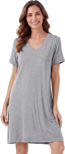 Vista 15 de WiWi - Camisón de viscosa de bambú para mujer, manga corta, con cuello en V, ropa de dormir, tallas grandes, S-4X, A-aqua