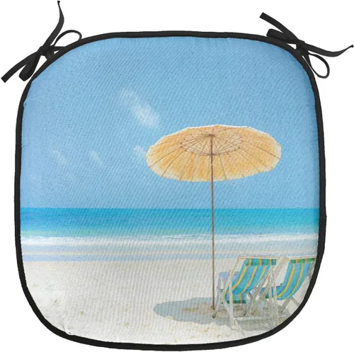 Vista 80 de Lunarable Cojín para silla costera, diván del desierto, descanso solitario, vacaciones, tropical, resort playa, ocio, asiento acolchado para cocina
