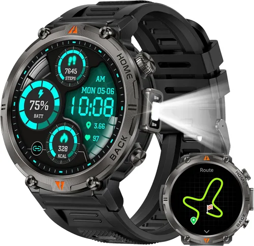 Vista 23 de Reloj inteligente militar para hombres táctico resistente Bluetooth llamada Negro