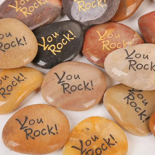 Vista 5 de RockImpact You Rock - 50 piezas de regalos de rock You are amazing grabadas inspiradoras rocas de fe, regalos novedosos, agradecimiento, gratitud