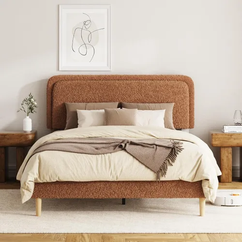 Vista 8 de Boucle Upholstered Bed Frame with Adjustable Headboard Height, No Box Spring Needed, Noise Free Platform Bed Frame, Teddy Soft Fabric Bed Base, 1000