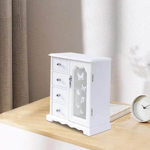 Vista 3 de DNYSYSJ Joyero, organizador de joyas pequeño de madera maciza para mujeres y niñas, con organizador de 4 cajones y carrusel de collar integrado