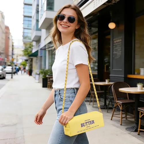Vista 2 de Funny Butter Crossbody Bag, Small Purse with Chain Strap, PU Leather Shoulder Bag Gifts for Women Teen Girls