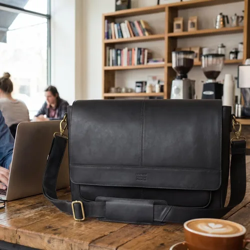 Vista 2 de LEATHER VILLAGE Bolso Mensajero de Cuero Vintage–Morral Hecho a Mano de 15.5" para Hombres y Mujeres– Bolso de Hombro para Oficina, Viajes y Uso