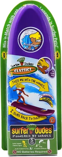 Vista 2 de Surfer Dudes Classics Juguete de tabla de surf y minisurfista impulsado por olas, para la playa, Aussie Alice