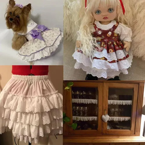 Vista 5 de Cinta de encaje con ojales bordados de algodón blanco para vestidos, ropa de bebé, bolsa, ropa de mascotas de 7 yardas