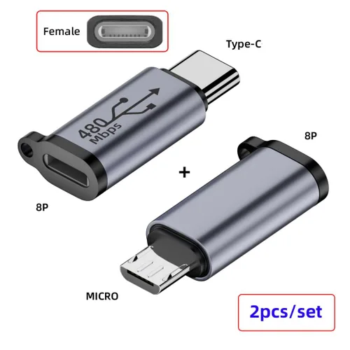 Vista 5 de chenyang Paquete de 2 USB 2.0 USB C/Micro USB macho a 8P hembra 480Mbps transferencia de datos 12W 5V 2.4A adaptador convertidor de carga
