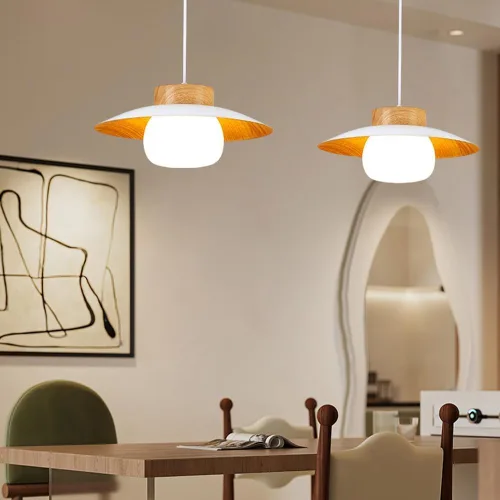 Vista 5 de Lámpara colgante de grano de madera, moderna lámpara ajustable de altura ajustable de 13.8 pulgadas, lámpara colgante de techo para cocina, isla