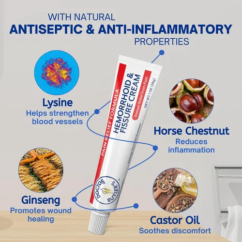 Vista 6 de Doctor Butler's Crema para hemorroides y fisuras: tratamiento instantáneo de hemorroides para aliviar el dolor con lidocaína, crema de hemorroides