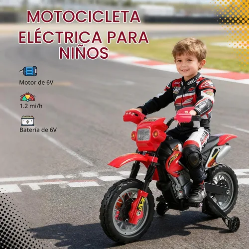 Vista 3 de Motocross eléctrica para niños 6 V, color rojo, de Aosom