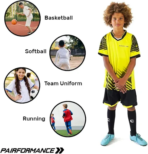 Vista 8 de PAIRFORMANCE Camisetas de fútbol para niños, uniforme de entrenamiento de equipo deportivo de 6 a 12 años, conjunto de camisetas y pantalones cortos