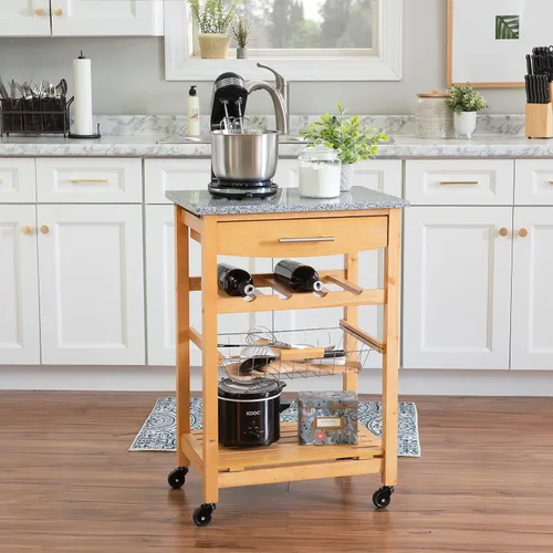Vista 3 de Granite Top Carrito de cocina - color natural, Madera, Natural DAA