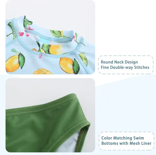 Vista 5 de Conjunto de traje de baño tankini de 3 piezas para niñas de manga larga para playa, de 3 a 16 años