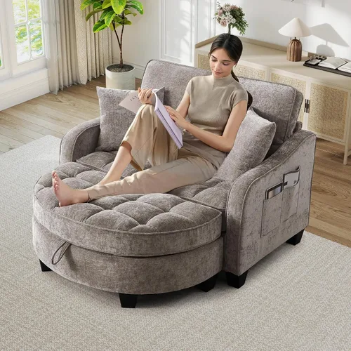 Vista 14 de Chaise Lounge Chair para interiores con puerto USB y soporte para teléfono, sillón reclinable pequeño de felpilla con otomana de almacenamiento