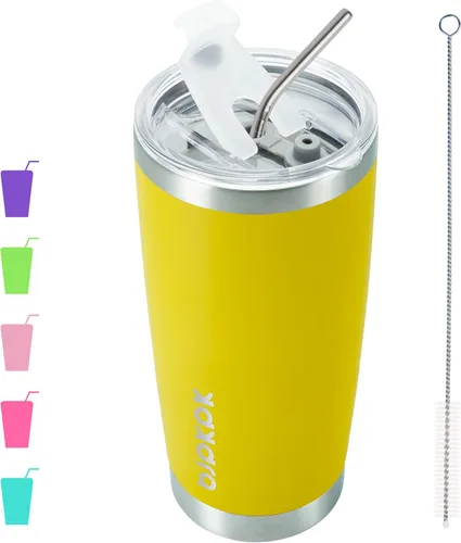 Vista 9 de BJPKPK Vaso térmico negro con tapa y pajita, de acero inoxidable, de 20 onzas, para café Pintura de caucho negro