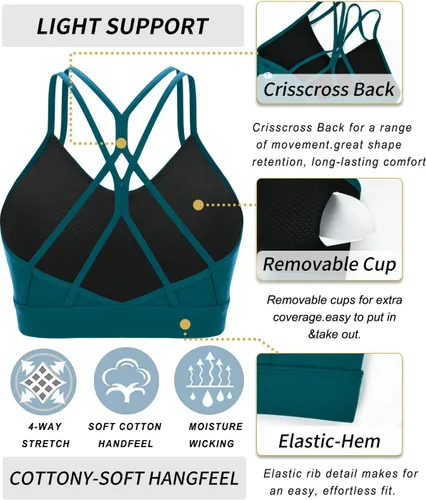 Vista 5 de RUNNING GIRL Sujetadores deportivos para mujer, con tirantes cruzados en la espalda, acolchado, de bajo impacto, para correr, con copas extraíbles