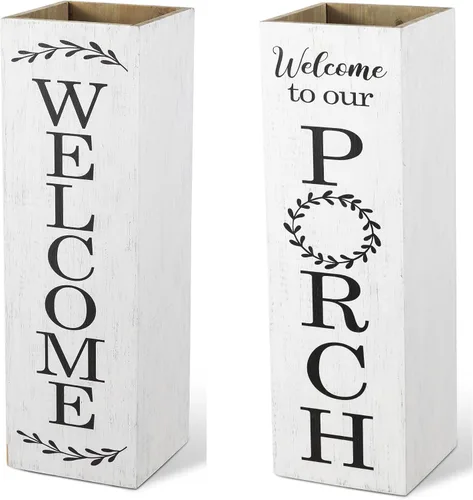Vista 10 de Glitzhome Letrero de madera de bienvenida de 30 pulgadas de alto, rústico de doble cara en forma de caja "Welcome Home, Home" para decoración