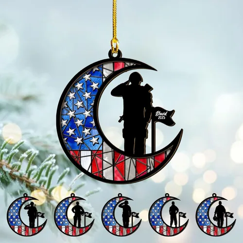 Vista 10 de Adornos de Navidad del ejército estadounidense, adorno de veterano para hombres y mujeres, adornos patrióticos para decoración de árbol de Navidad