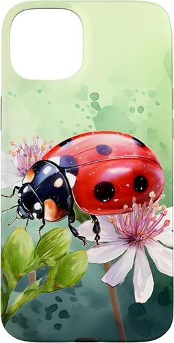 Vista 9 de Funda para iPhone 16 con diseño de mariquita en flores, color verde