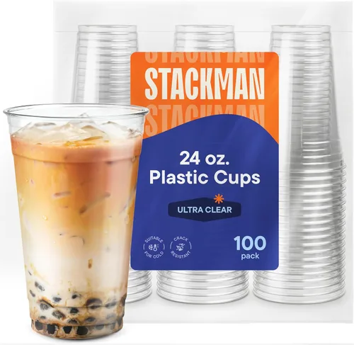 Vista 7 de Stack Man [Paquete de 100 – 12 onzas] Vasos de plástico desechables transparentes PET transparentes desechables de 12 onzas