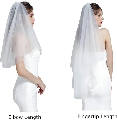 Vista 4 de BEAAUTELICATE Wedding Bridal Veil with Comb 2 Tier Cut Edge With Comb Elbow Fingertip Length