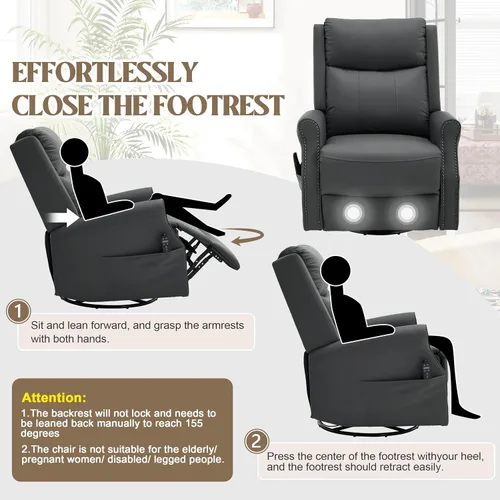 Vista 6 de Faux Leather Manual Swivel Rocker Recliner Chair, Vibration Massage, Gray Grey